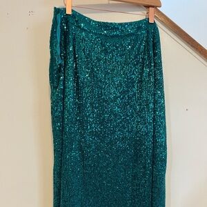 Anthropologie Teal Sequin Maxi Skirt